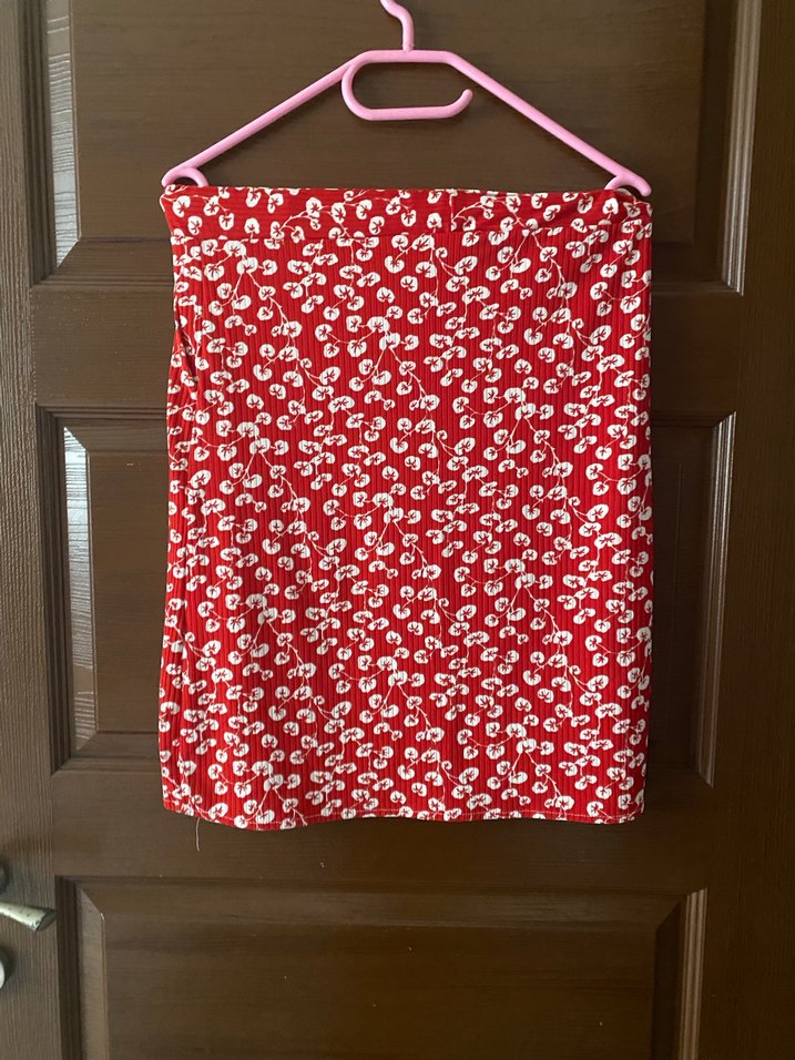 Kırmızı Pilili Midi Hamile Etek - Görsel 3