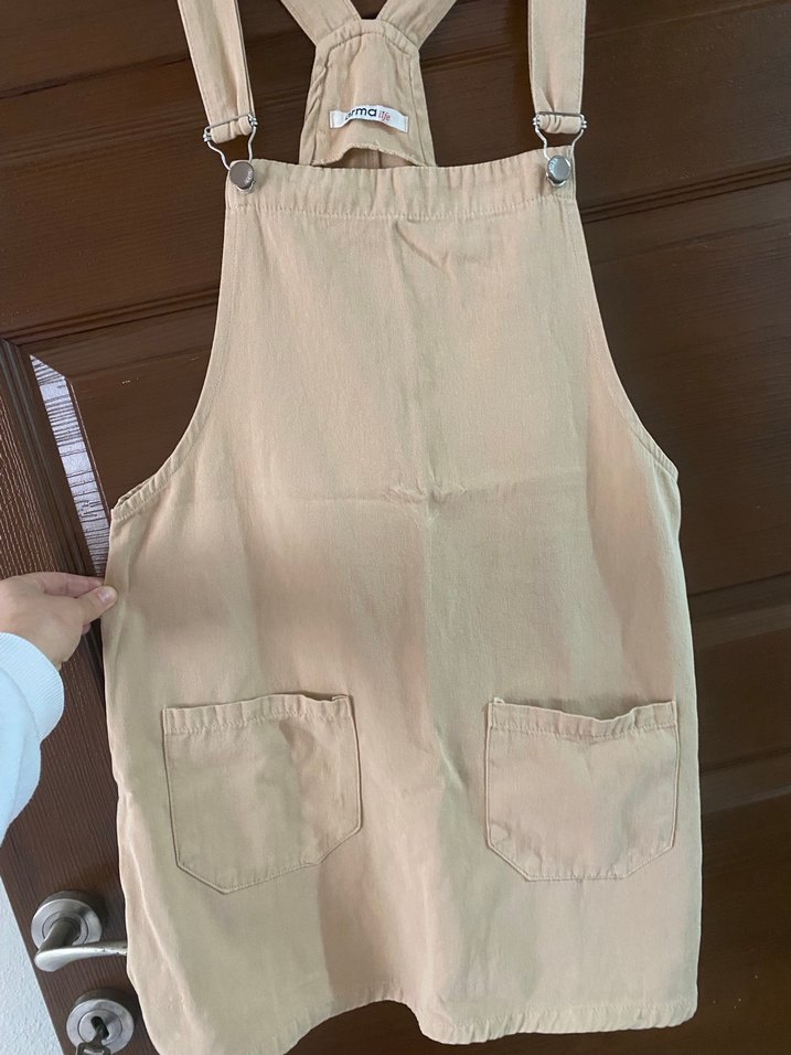 Bej Kadın Midi Tulum Pamuk Kumaş - Görsel 3