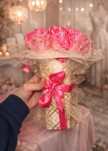 Pembe Çiçekli Kız Eldiveni - Görsel 2