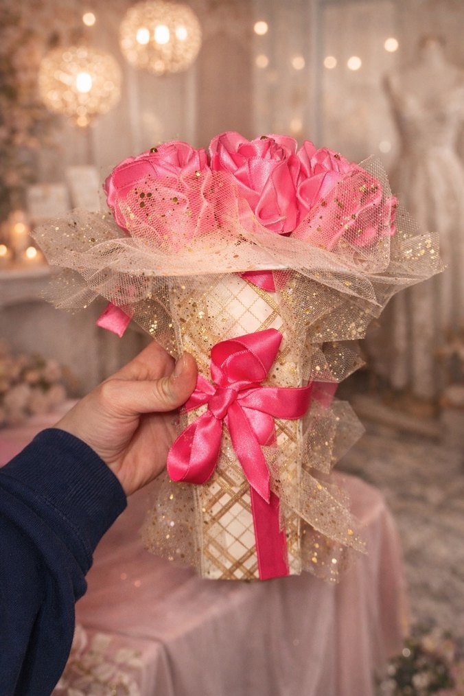 Pembe Çiçekli Kız Eldiveni - Görsel 2