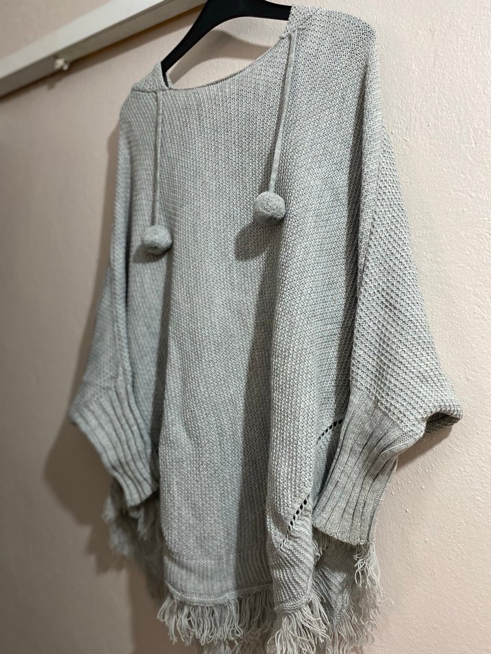 Gri Örgü Kadın Bohem Salaş Kazak - Görsel 3