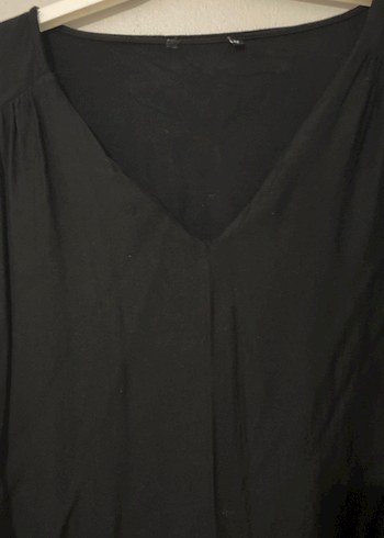 Siyah V Yaka Uzun Kollu Keten Bluz - Görsel 2