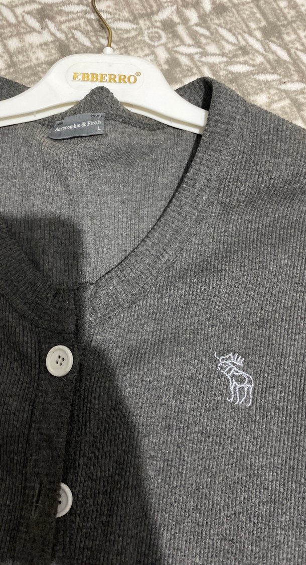 Gri Pamuklu Kadın Hırka Düğmeli - Görsel 2