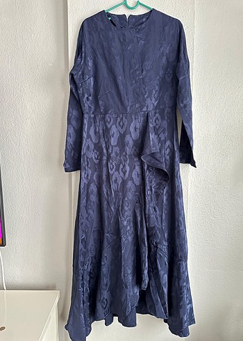 Lacivert Uzun Kollu Bağlamalı Abiye Elbise - Görsel 4