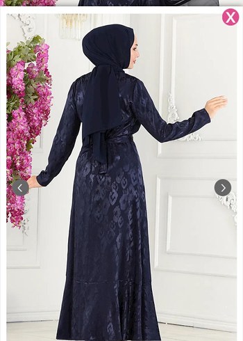 Lacivert Uzun Kollu Bağlamalı Abiye Elbise - Görsel 5