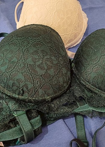 Koyu Yeşil Dantelli Bohem Sütyen Dolgulu - Görsel 3