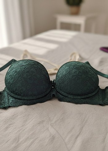 Koyu Yeşil Dantelli Bohem Sütyen Dolgulu - Görsel 2