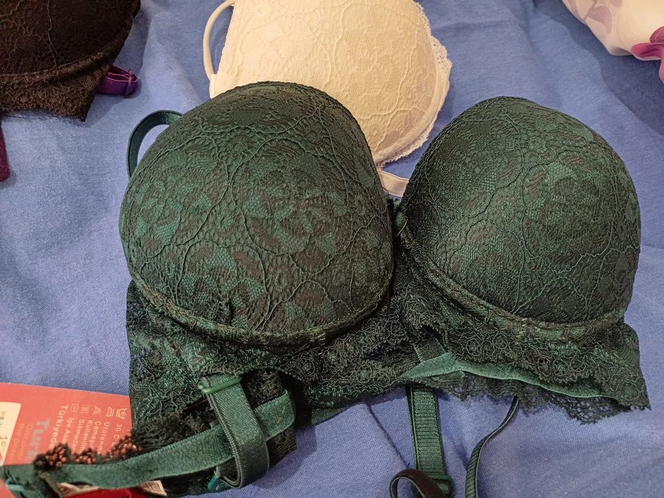 Koyu Yeşil Dantelli Bohem Sütyen Dolgulu - Görsel 3