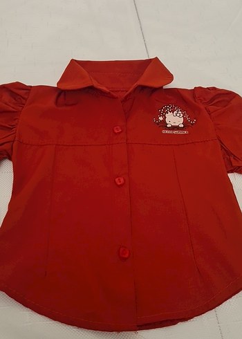 Kısa Kollu Kırmızı Düğmeli bebek Gömlek - Görsel 3