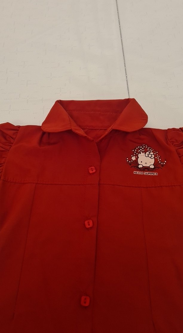 Kısa Kollu Kırmızı Düğmeli bebek Gömlek - Görsel 2