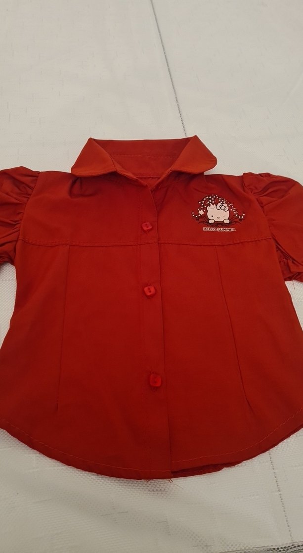 Kısa Kollu Kırmızı Düğmeli bebek Gömlek - Görsel 3