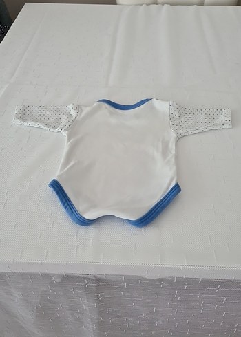 Uzun Kollu Beyaz Bebek Body Mavi Detaylı - Görsel 5