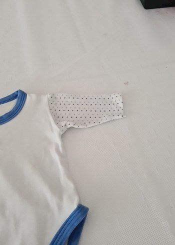 Uzun Kollu Beyaz Bebek Body Mavi Detaylı - Görsel 3