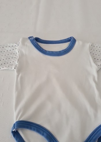 Uzun Kollu Beyaz Bebek Body Mavi Detaylı - Görsel 4