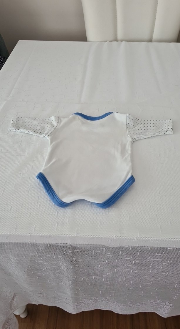 Uzun Kollu Beyaz Bebek Body Mavi Detaylı - Görsel 5
