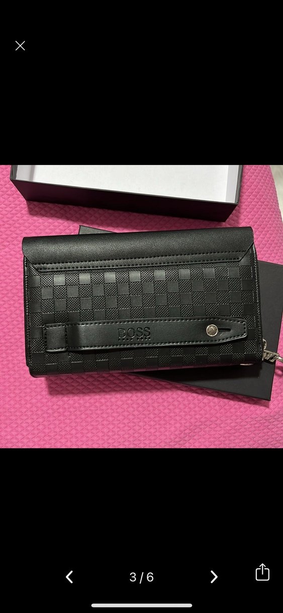 Hugo Boss Siyah Deri Erkek Clutch Cüzdan - Görsel 3