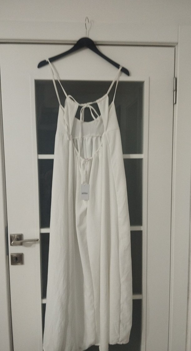 Kadın Beyaz Keten Uzun Askılı Elbise - Görsel 4