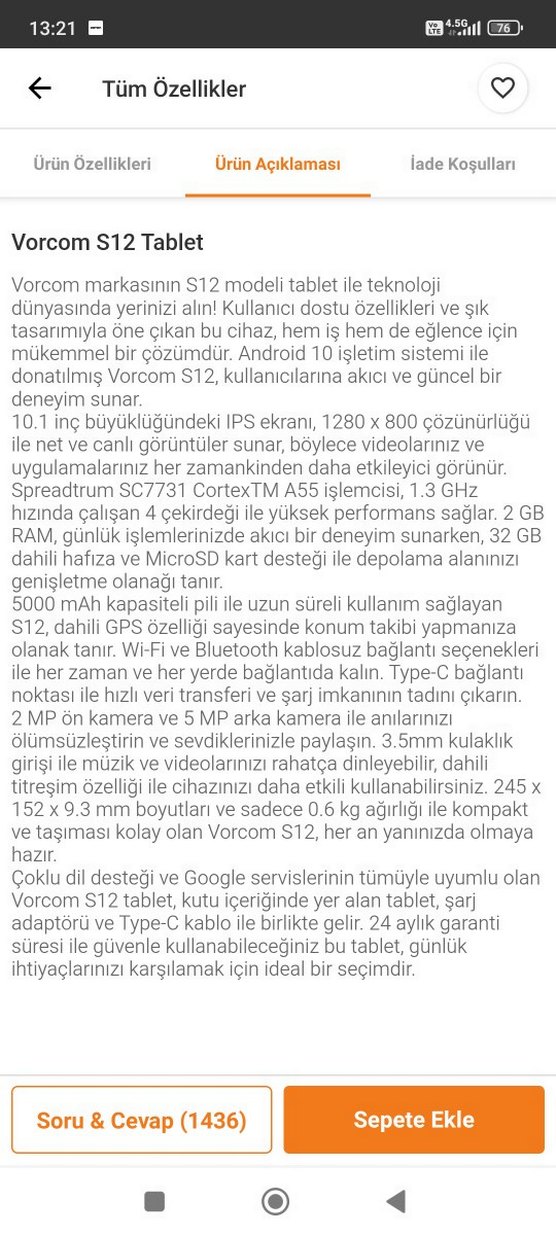 Vorcom S12 Android Tablet, kılıf, kalem - Görsel 2