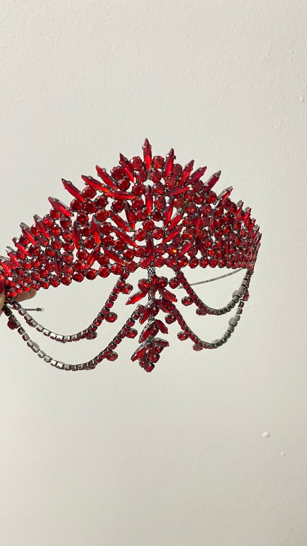 Koyu Kırmızı gelin Tacı - Görsel 2