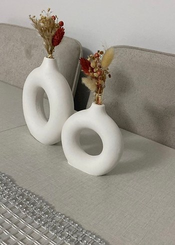 Beyaz Modern Seramik Vazo Seti - Görsel 2