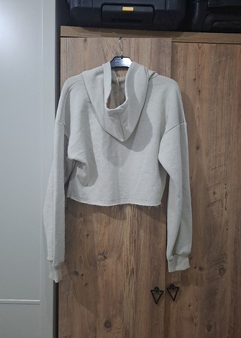 Bej Keten Mini Kapüşonlu Sweatshirt - Görsel 2