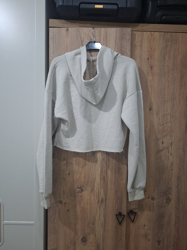 Bej Keten Mini Kapüşonlu Sweatshirt - Görsel 2