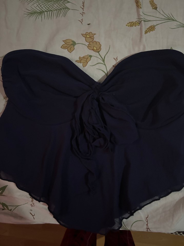 Lacivert  Straplez Fırfırlı üst - Görsel 5
