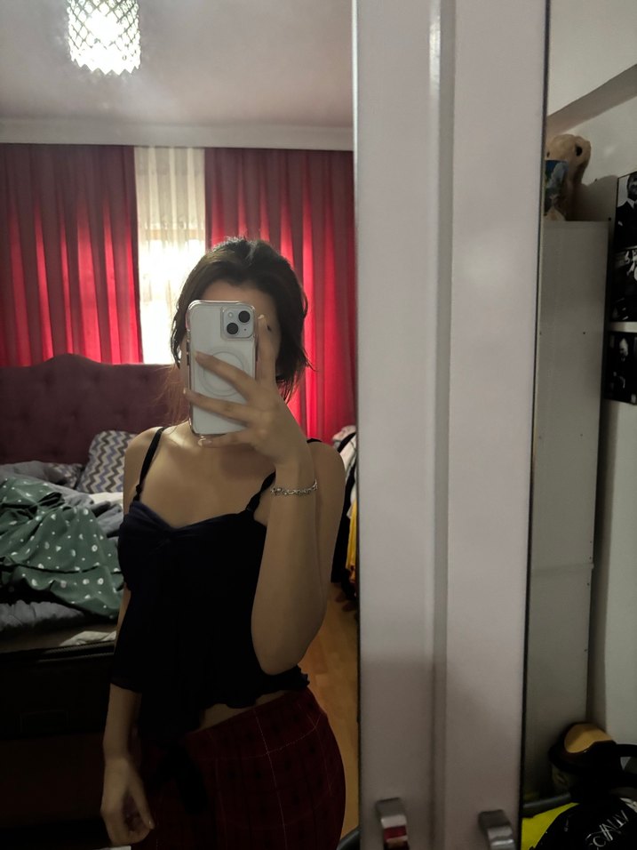 Lacivert  Straplez Fırfırlı üst - Görsel 4