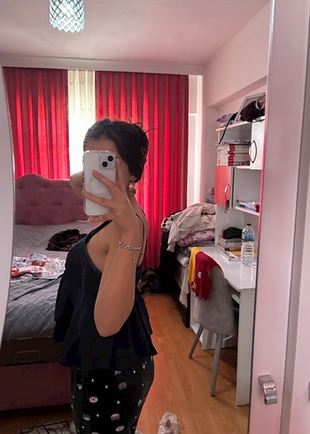 Lacivert dantel detaylı askılı ayarlanabilir şirin üst - Görsel 4