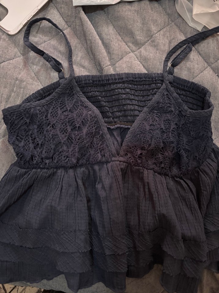 Lacivert dantel detaylı askılı ayarlanabilir şirin üst - Görsel 2