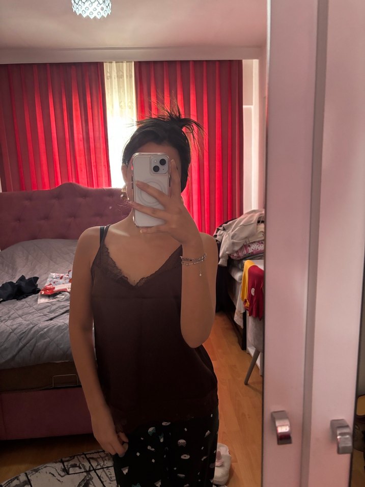 Kahverengi Dantel Detaylı üst - Görsel 2