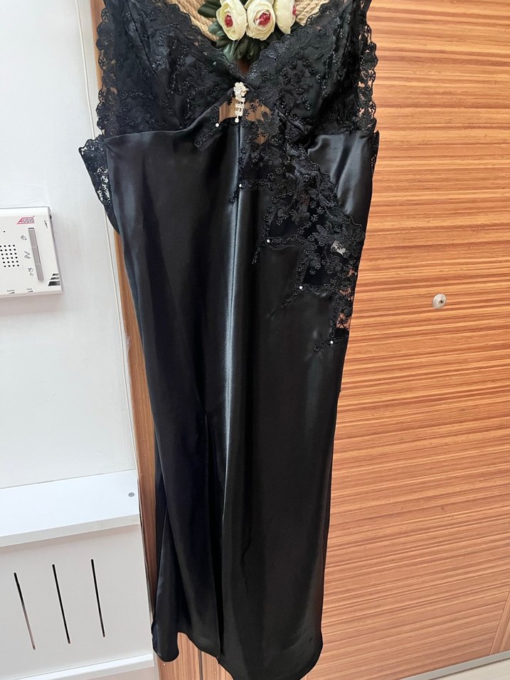 4 parça Nakışlı Siyah Uzun Kadın Sabahlık - Görsel 3