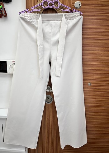 Beyaz Midi Kadın bol paça pantolon - Görsel 2