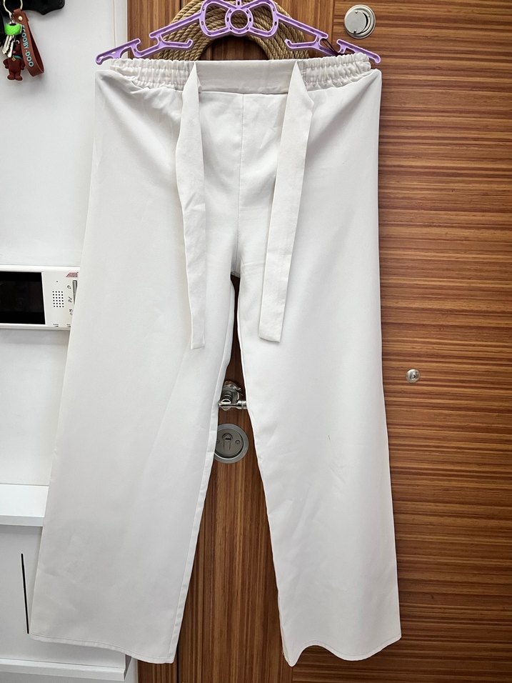 Beyaz Midi Kadın bol paça pantolon - Görsel 2