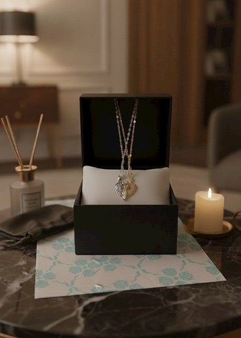 İki Renkli Zincir Detaylı Kadın Kolye - Görsel 2