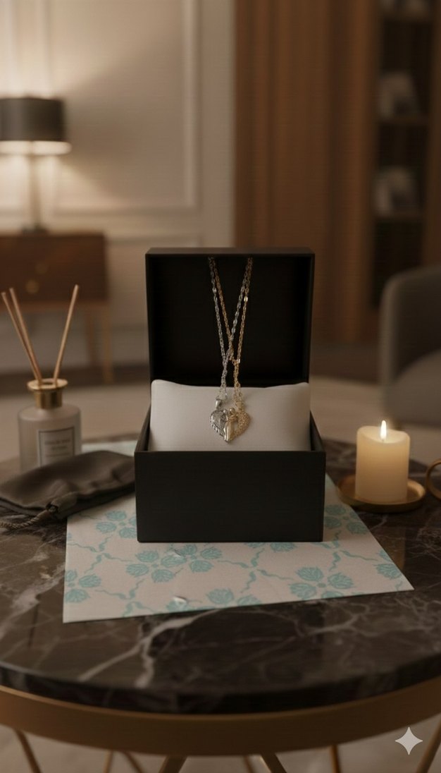 İki Renkli Zincir Detaylı Kadın Kolye - Görsel 2