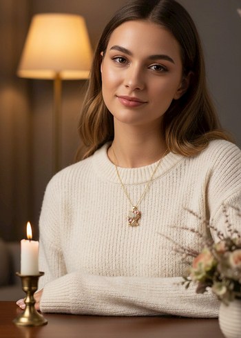 Altın Renkli Mini Zincir Detaylı Kadın Kolye - Görsel 2