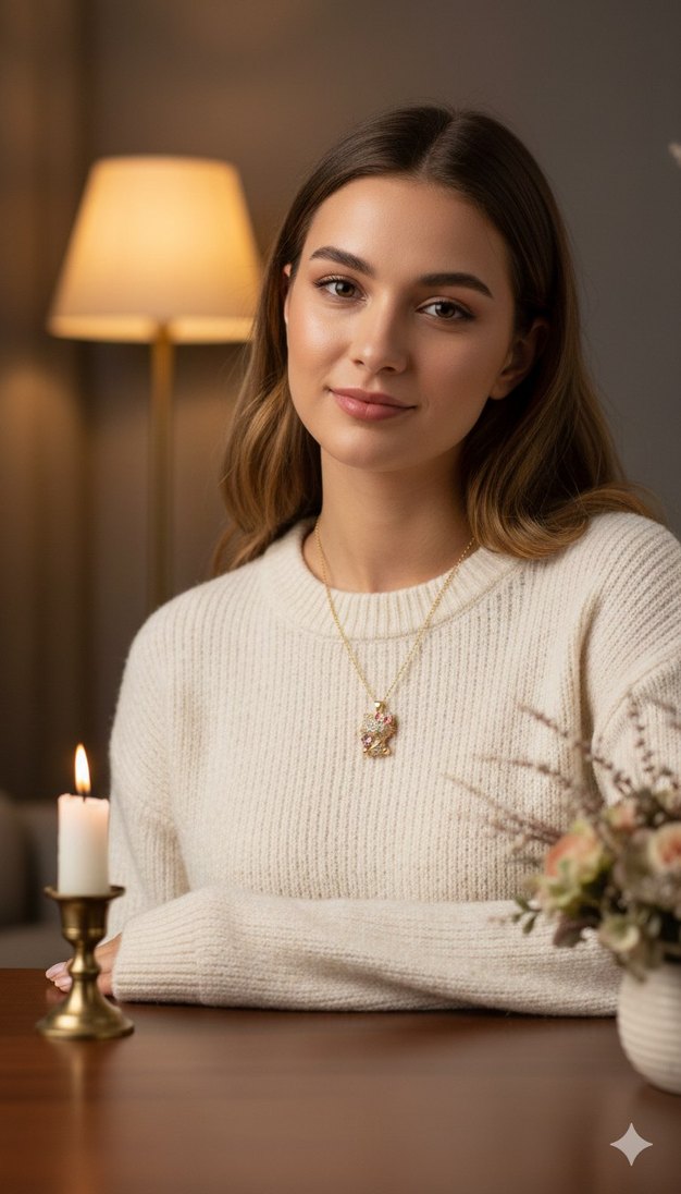 Altın Renkli Mini Zincir Detaylı Kadın Kolye - Görsel 2