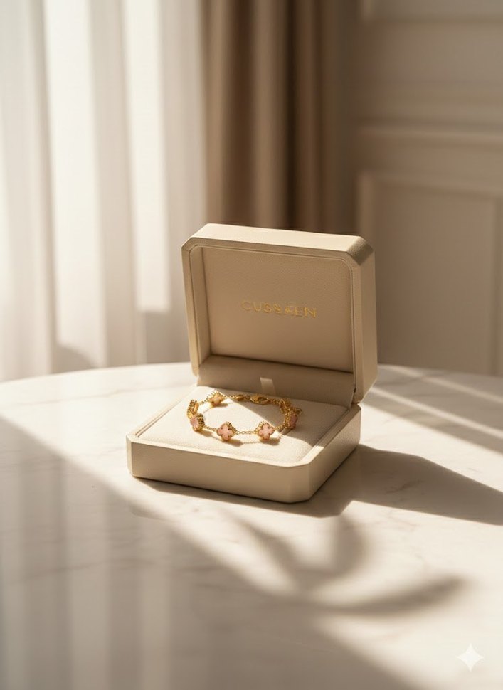 Pudra Yonca Çiçekli Boncuklu Kadın Bileklik - Görsel 2