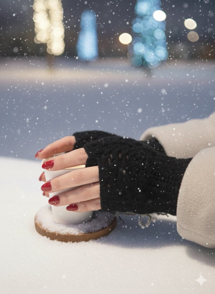 Siyah Örgü Parmaksız Kadın Eldiveni - Görsel 2