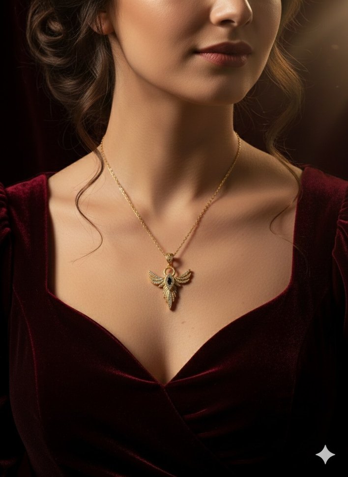 Koyu Altın Tonlu Vintage Kolye - Görsel 2