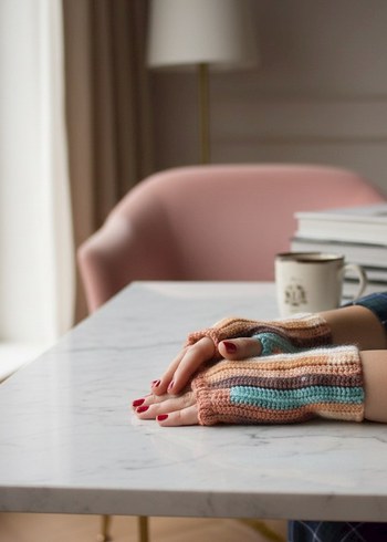 Pastel Renkli Örgü Parmaksız Kadın Eldiveni - Görsel 4