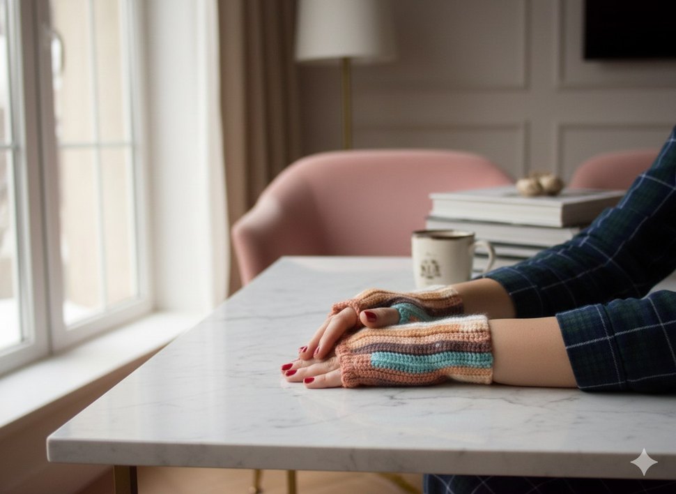 Pastel Renkli Örgü Parmaksız Kadın Eldiveni - Görsel 4