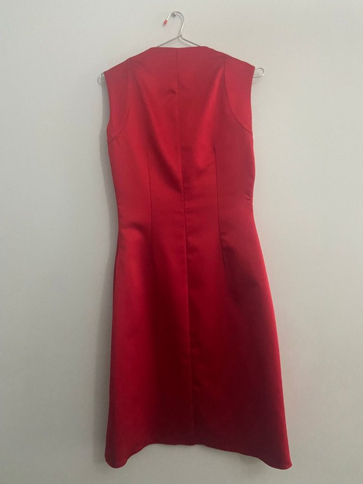 Kırmızı Taş İşlemeli Uzun Abiye Elbise - Görsel 3