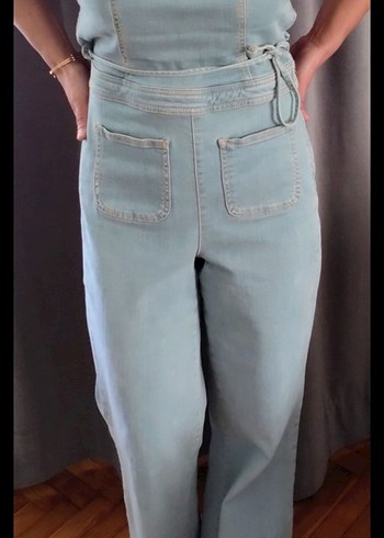 Sırt Dekolteli Kot Tulum - Görsel 2