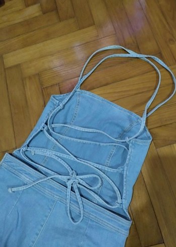 Sırt Dekolteli Kot Tulum - Görsel 4