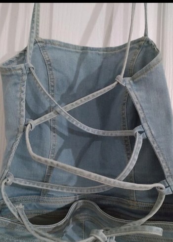 Sırt Dekolteli Kot Tulum - Görsel 5