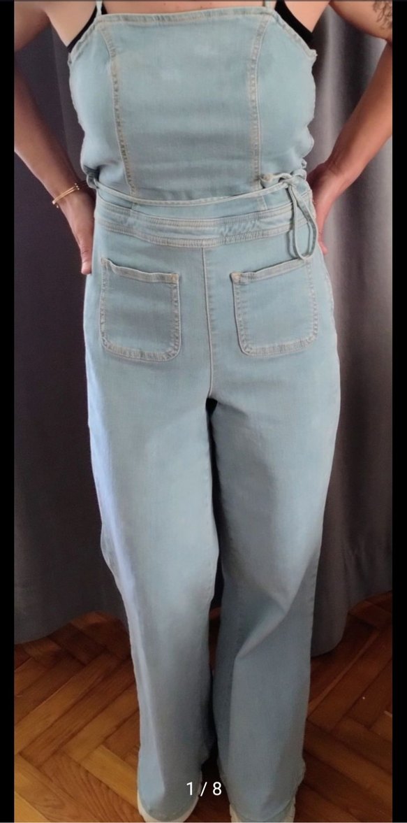 Sırt Dekolteli Kot Tulum - Görsel 2