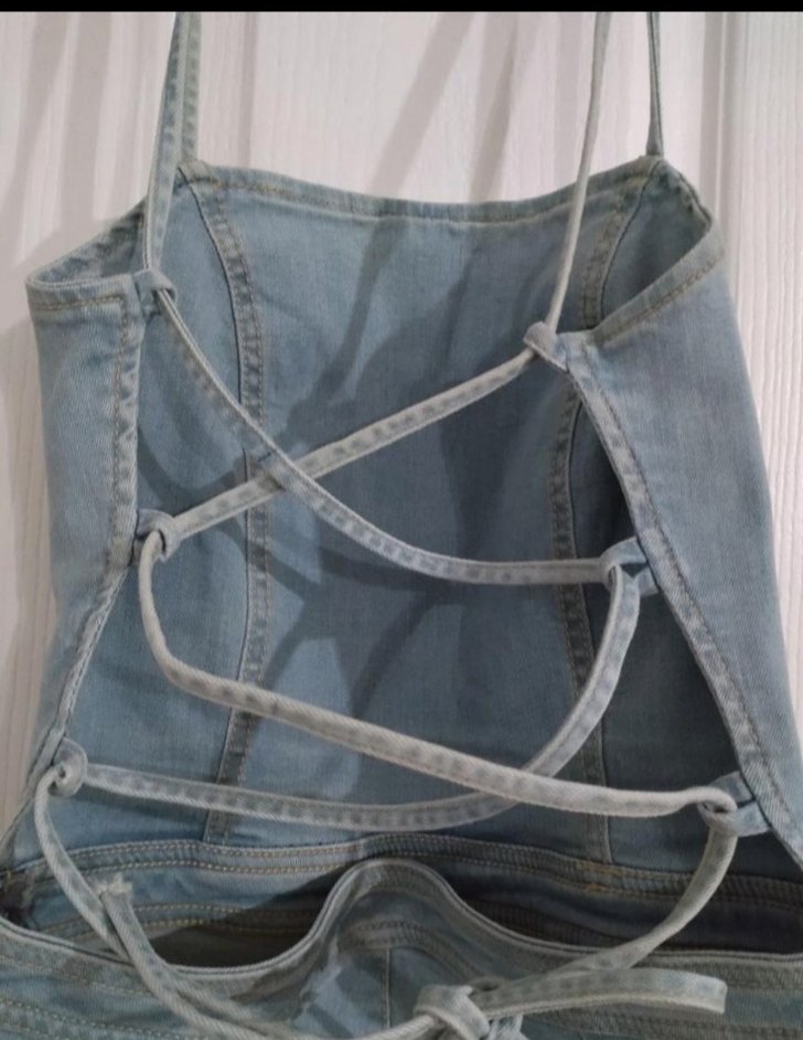 Sırt Dekolteli Kot Tulum - Görsel 5