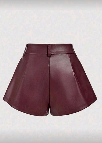 Bordo Pilili Deri Mini Şort - Görsel 5